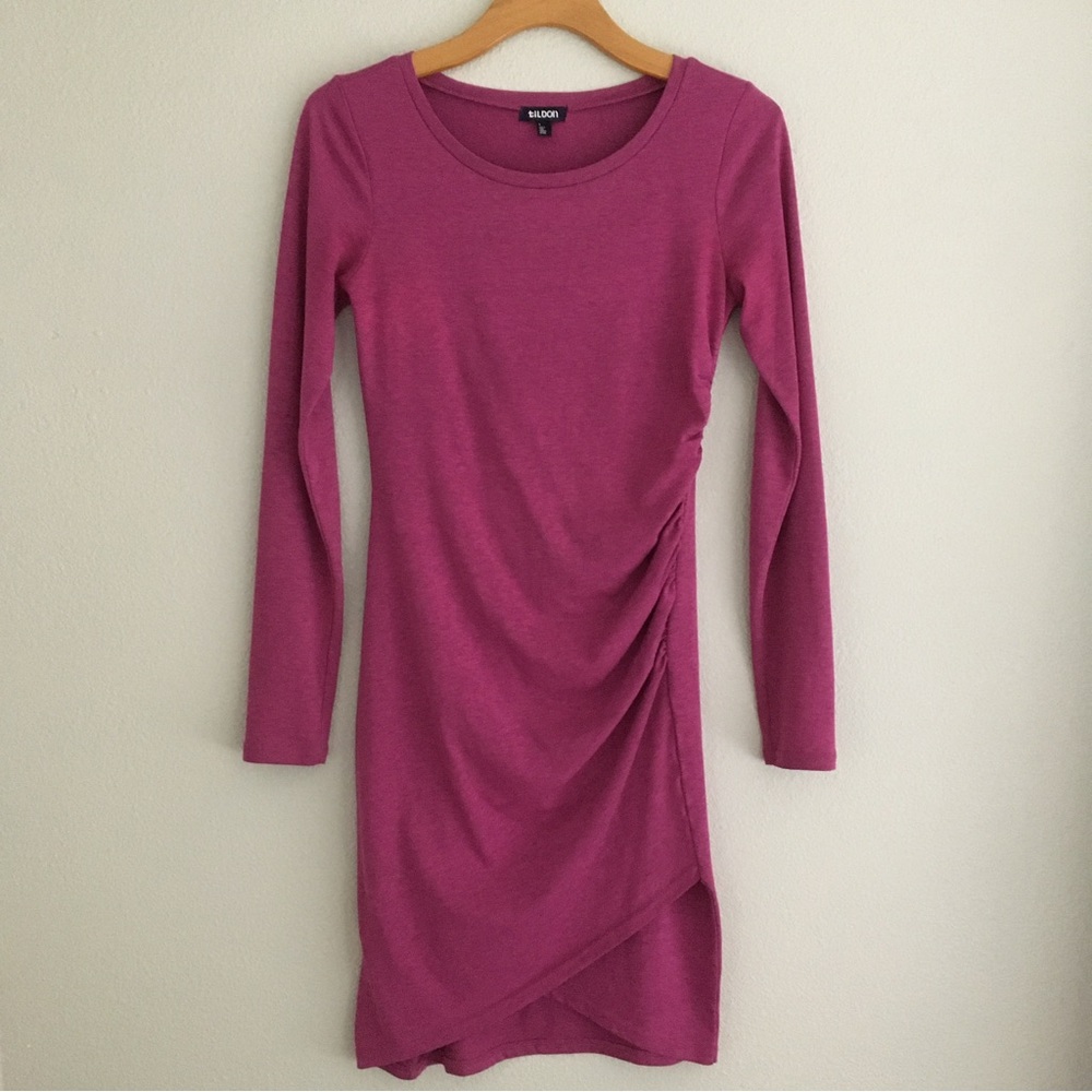 Women's Tildon Long Sleeve Magenta Dress Sz Small - Fitted Body con, Ruching